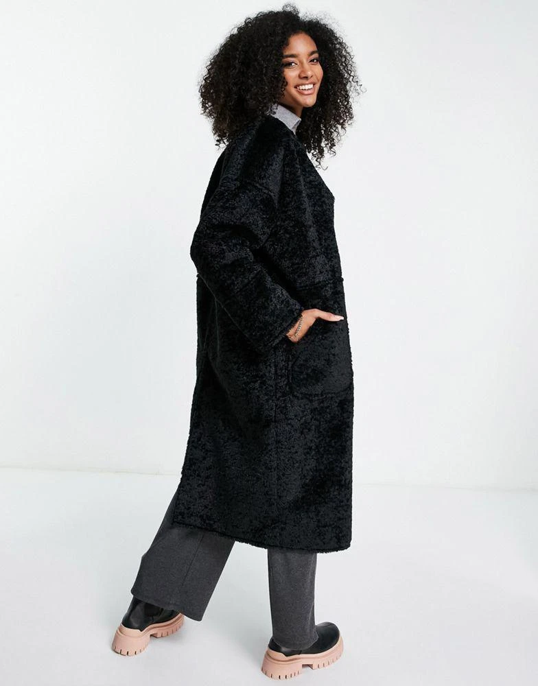 商品Topshop|Topshop collarless borg coat in black,价格¥348,第2张图片详细描述