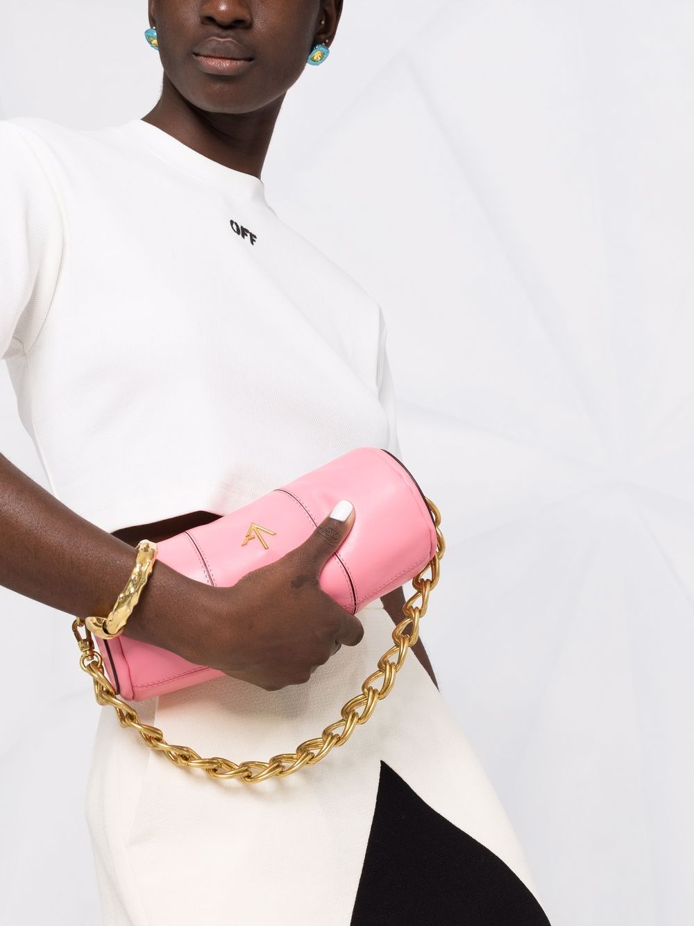 Manu Atelier 女士单肩包 2022196MINICYLINDERBEGONIA 粉红色商品第5张图片规格展示