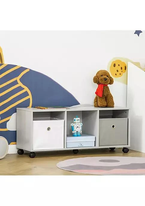 商品HOMCOM|Toy Chest Kids Mobile Cabinet Storage Organizer Children Display Shelf For Toys Clothes Books Bedroom With Wheels Drawers Grey,价格¥396,第3张图片详细描述