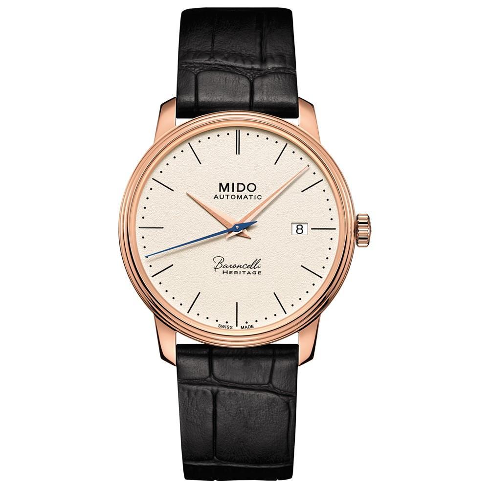 商品MIDO|Men's Swiss Automatic Baroncelli III Heritage Black Leather Strap Watch 39mm,价格¥8195,第1张图片
