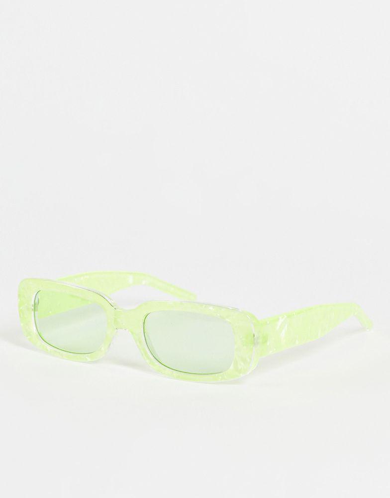 ASOS DESIGN rectangle sunglasses with marble effect in green - LGREEN商品第1张图片规格展示