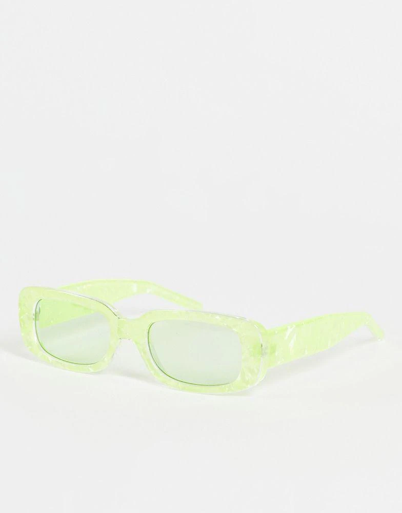 商品ASOS|ASOS DESIGN rectangle sunglasses with marble effect in green - LGREEN,价格¥65,第1张图片