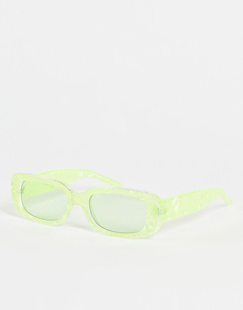 商品ASOS|ASOS DESIGN rectangle sunglasses with marble effect in green - LGREEN,价格¥63,第1张图片