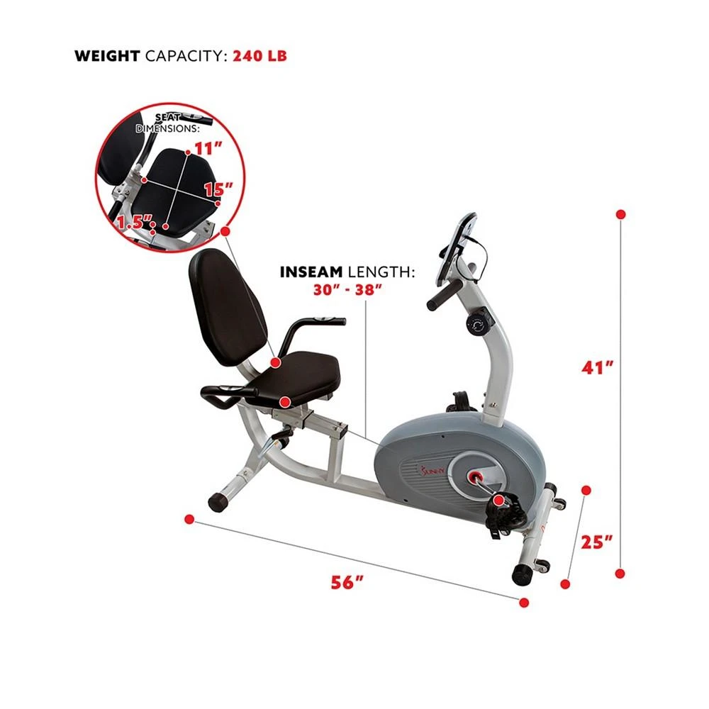 商品Sunny Health & Fitness|Magnetic Recumbent Exercise Bike, Sf-Rb4905,价格¥4011,第5张图片详细描述
