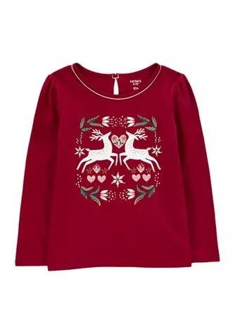 Girls 4-6x Christmas Reindeer Jersey Graphic T-Shirt商品第1张图片规格展示