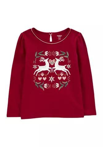 商品Carter's|Girls 4-6x Christmas Reindeer Jersey Graphic T-Shirt,价格¥86,第1张图片