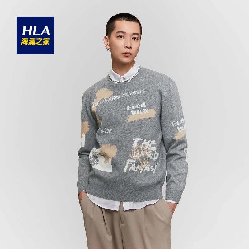 商品[国内直发] HLA|海澜之家小恶魔系列长袖针织衫2021秋新品满身涂鸦花纹毛衣男,价格¥224,第1张图片
