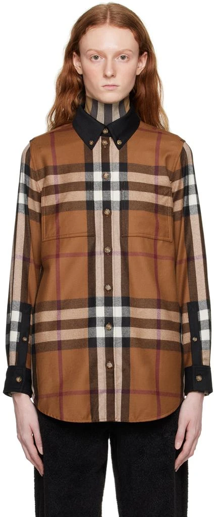 商品Burberry|棕色 Exaggerated Check 衬衫,价格¥10712,第1张图片