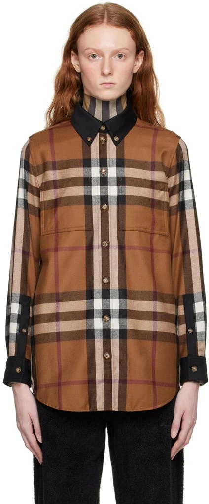 商品Burberry|棕色 Exaggerated Check 衬衫,价格¥3942,第1张图片