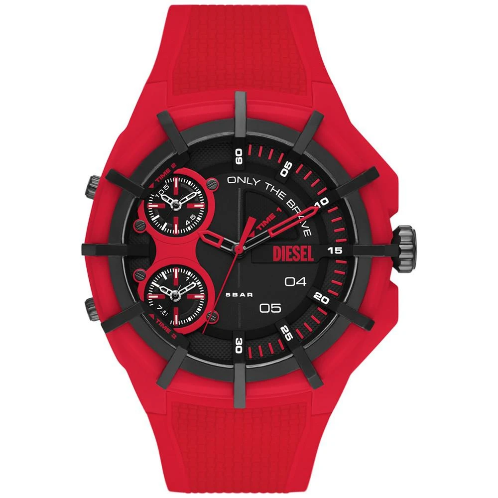商品Diesel|Men's Chronograph Framed Red Silicone Strap Watch 51mm,价格¥624,第1张图片
