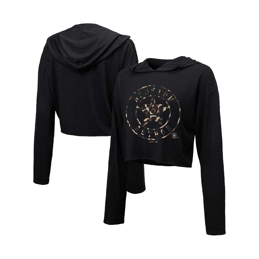 商品Majestic|Women's Threads Black Houston Astros Leopard Cropped Hoodie,价格¥358,第1张图片
