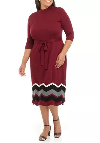商品Sandra Darren|Darren Plus Size Chevron Hem Belted Mock Neck Sweater Dress,价格¥219,第1张图片