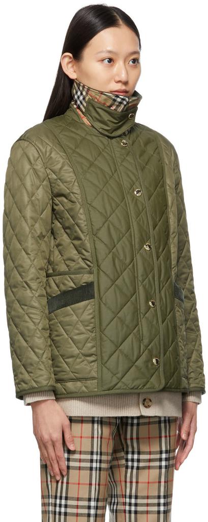 Khaki Quilted Corduroy Collar Diamond Jacket商品第2张图片规格展示