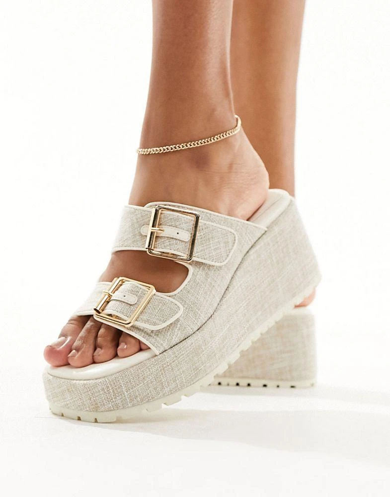 商品ASOS|ASOS DESIGN Texas buckle detail wedge mules in natural,价格¥272,第4张图片详细描述