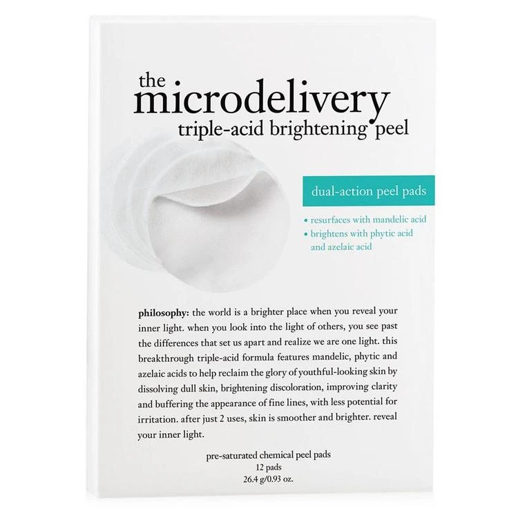 商品philosophy|自然哲理亮白面膜12片 philosophy microdelivery triple-acid brightening peel, 12 pads,价格¥524,第1张图片