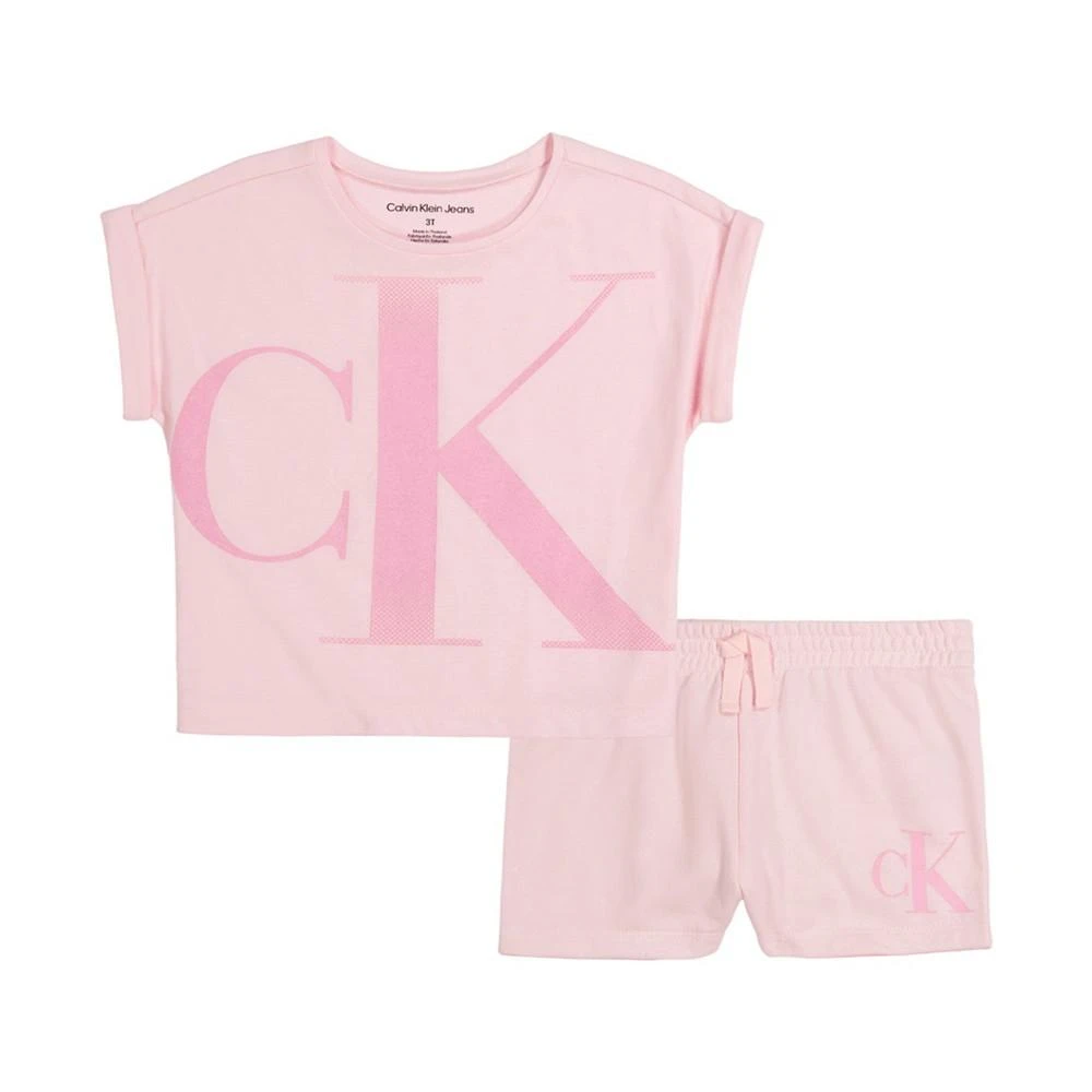 商品Calvin Klein|Little Girls Monogram T-shirt and Shorts, 2 Piece Set,价格¥164,第1张图片