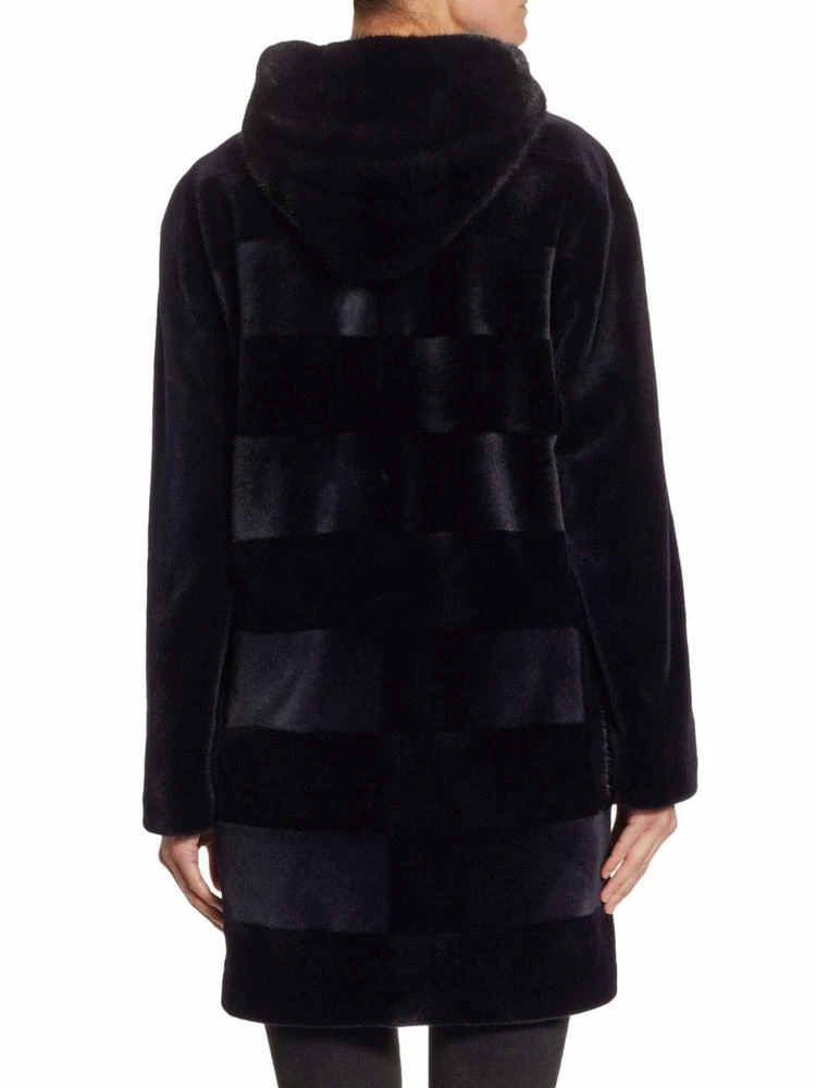 商品The Fur Salon|Horizontal Stripe Hooded Mink Velvet Coat,价格¥44956,第2张图片详细描述