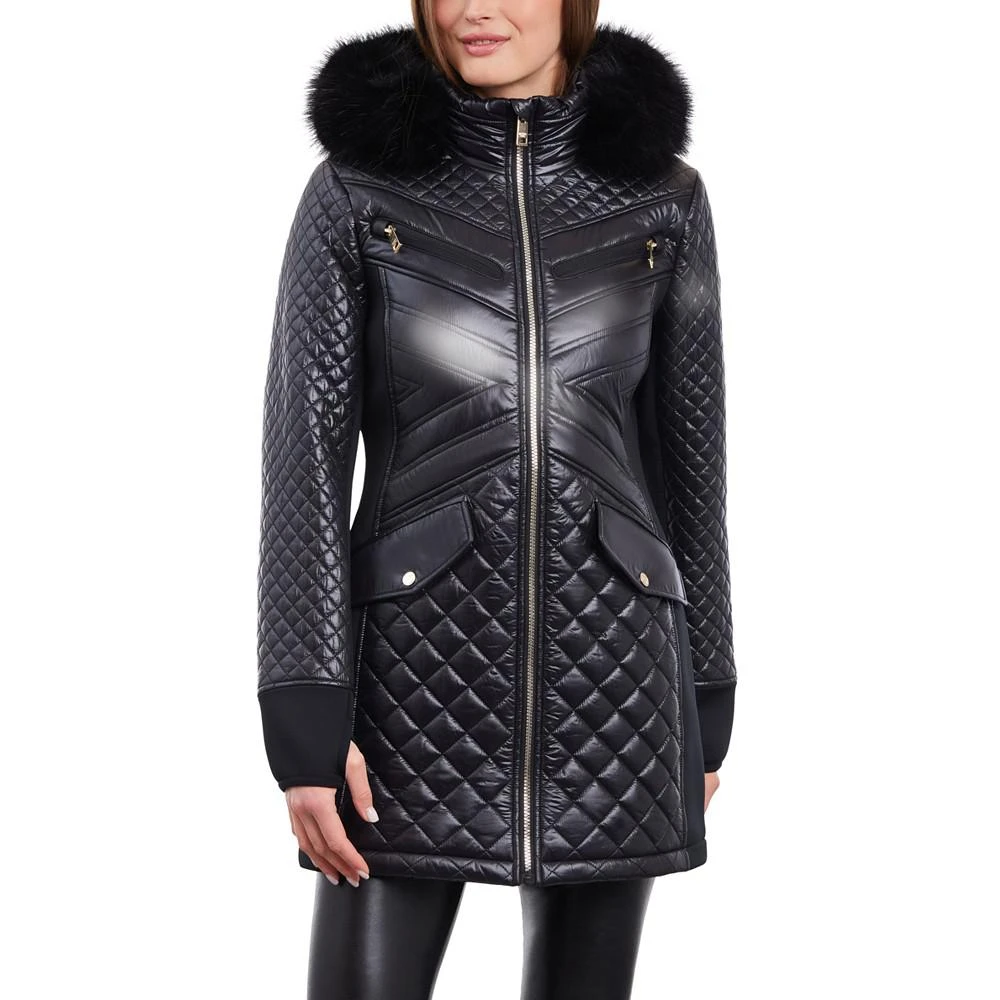 商品Michael Kors|Women's Faux-Fur-Trim Hooded Quilted Coat,价格¥583,第1张图片