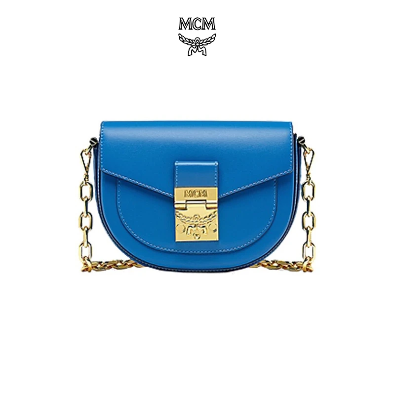 商品[国内直发] MCM|女士Mini Patricia系列迷你海港蓝牛皮革雕刻LOGO单肩斜挎链条包,价格¥4484,第1张图片