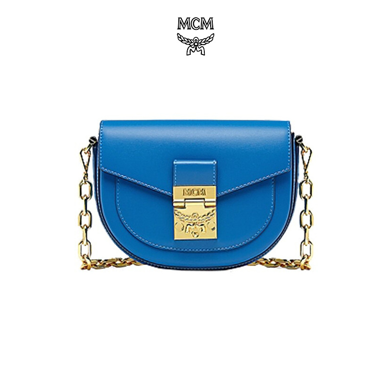 商品[国内直发] MCM|女士Mini Patricia系列迷你海港蓝牛皮革雕刻LOGO单肩斜挎链条包,价格¥3964,第1张图片