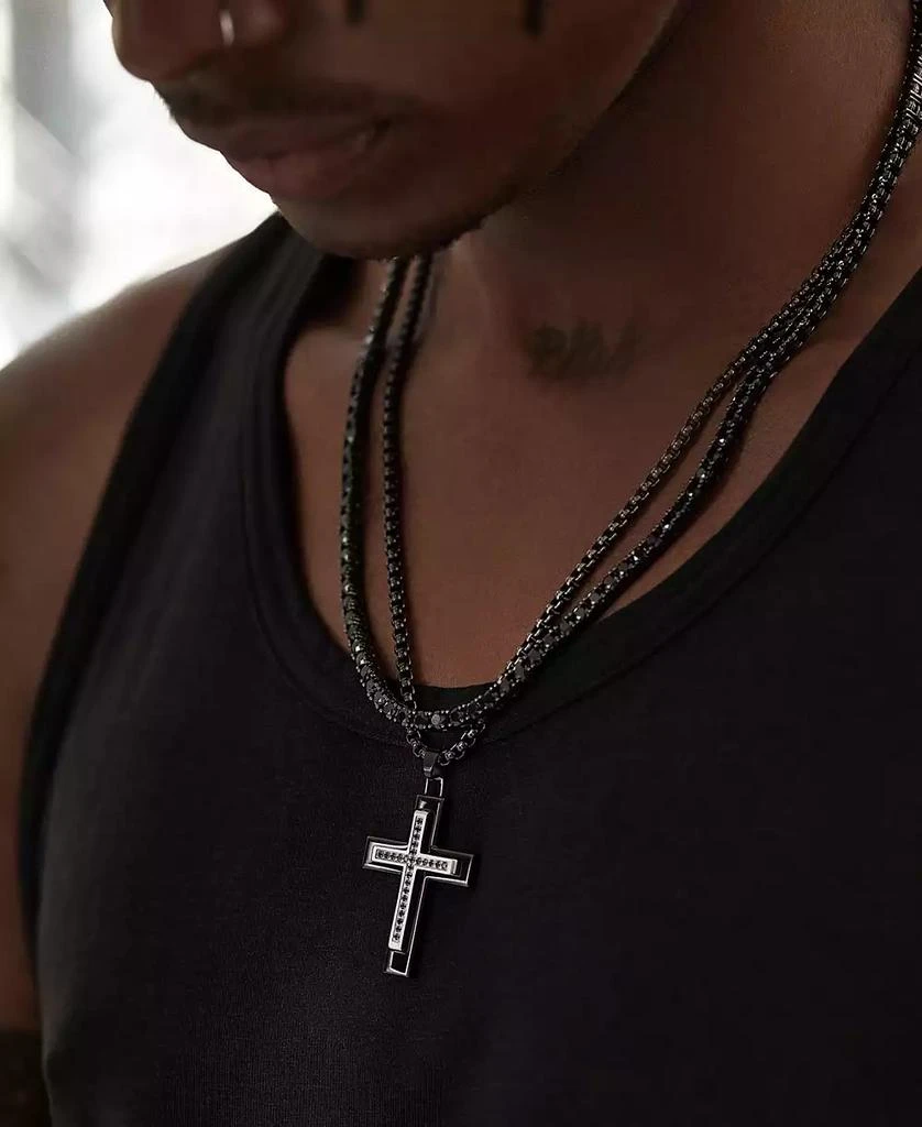 商品Esquire Men's Jewelry|Black Diamond (1/4 ct. t.w.) Cross Necklace in Black IP over Stainless Steel, Created for Macy's,价格¥4241,第2张图片详细描述