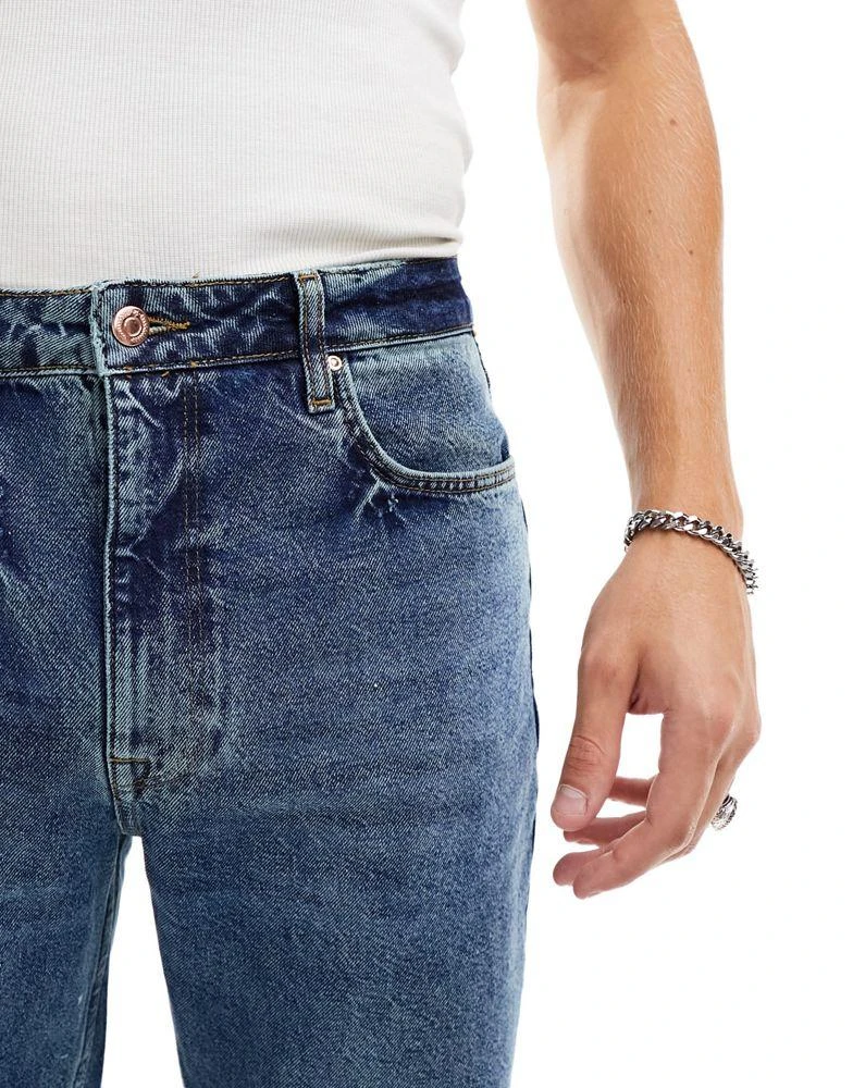 商品ASOS|ASOS DESIGN straight leg jeans with rips in dark wash,价格¥139,第5张图片详细描述