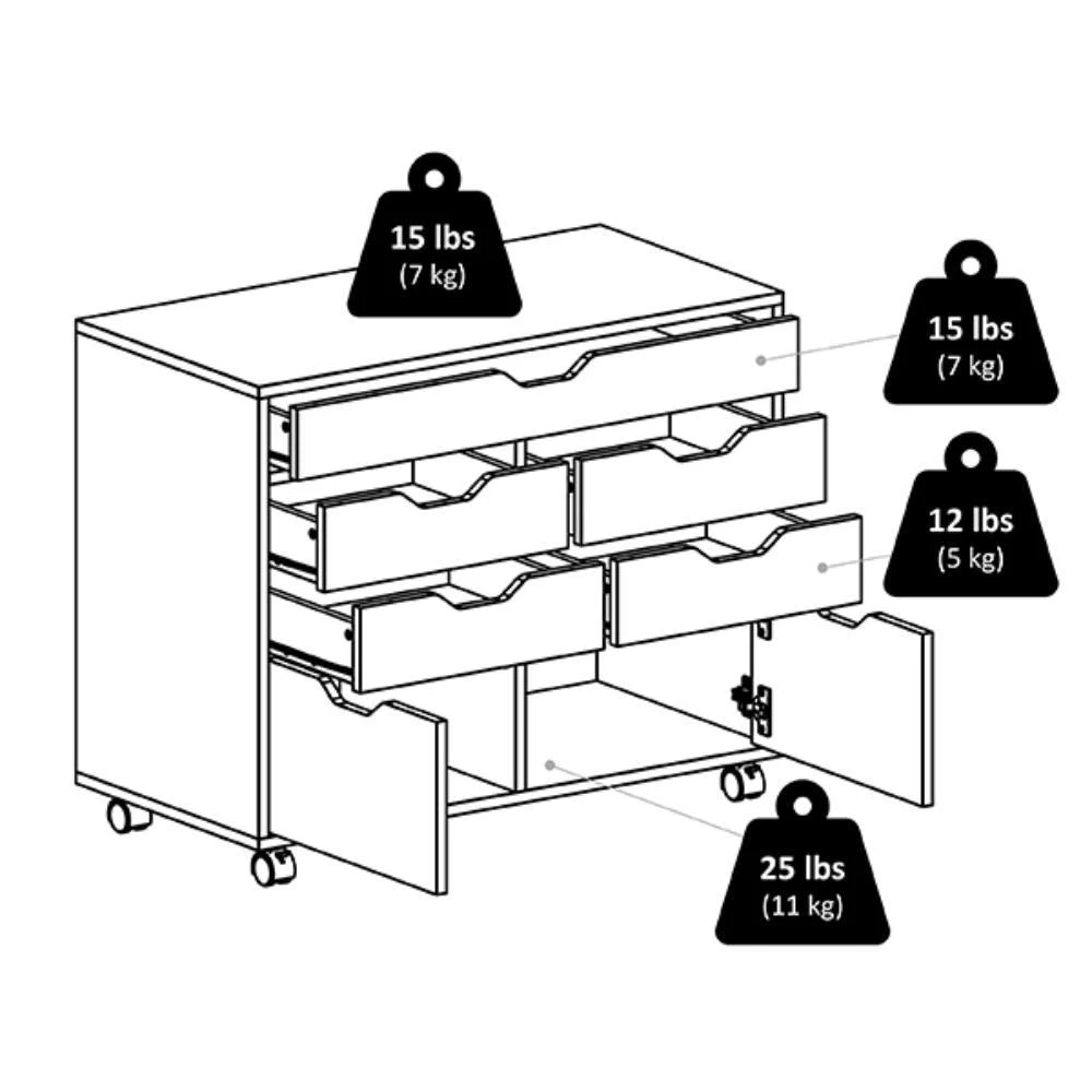 商品Hivvago|5-Drawer Mulit-Storage Mobile Cabinet White,价格¥2402,第5张图片详细描述