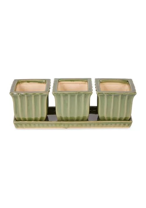 商品Zingz & Thingz|Thingz Green Square Ceramic Small Planter Set Of 3,价格¥450,第1张图片