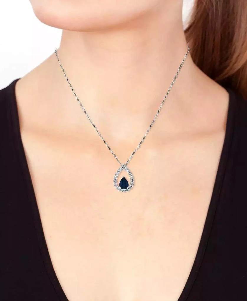 商品Effy|EFFY® Sapphire (1-1/20 ct. t.w.) & Diamond (1/5 ct. t.w.) Openwork Teardrop 18" Pendant Necklace in 14k White Gold,价格¥6055,第2张图片详细描述