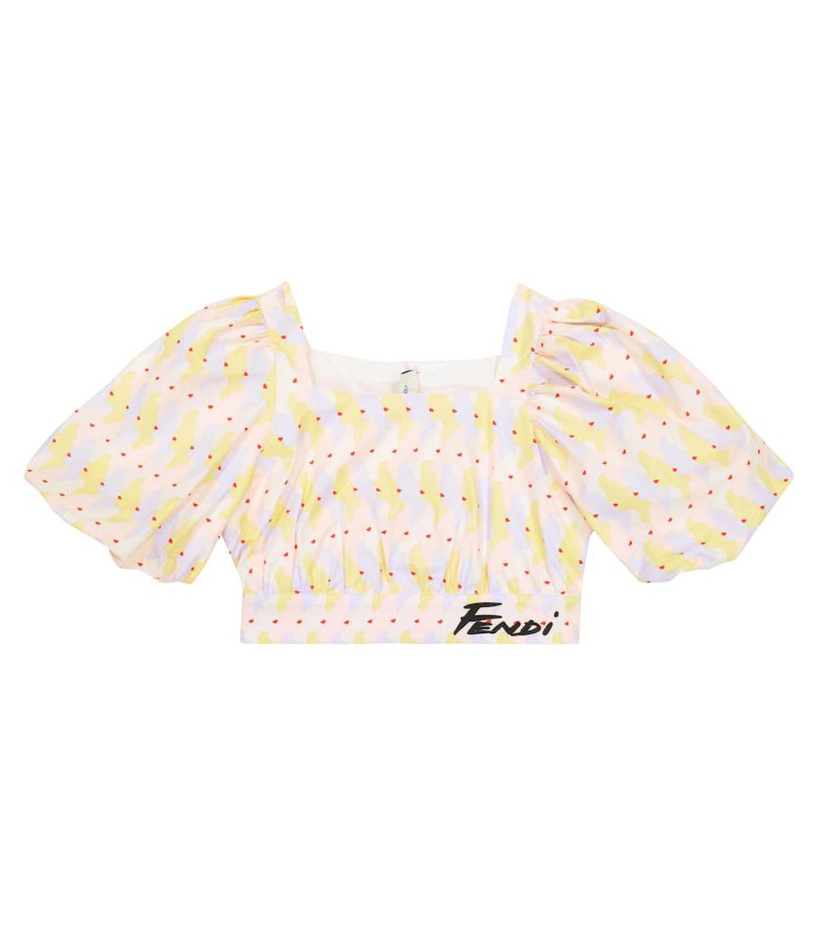 Printed puff-sleeve cotton crop top商品第1张图片规格展示