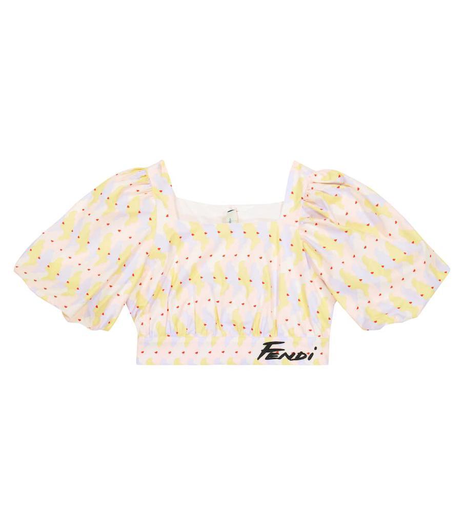 商品Fendi|Printed puff-sleeve cotton crop top,价格¥4187-¥4956,第1张图片