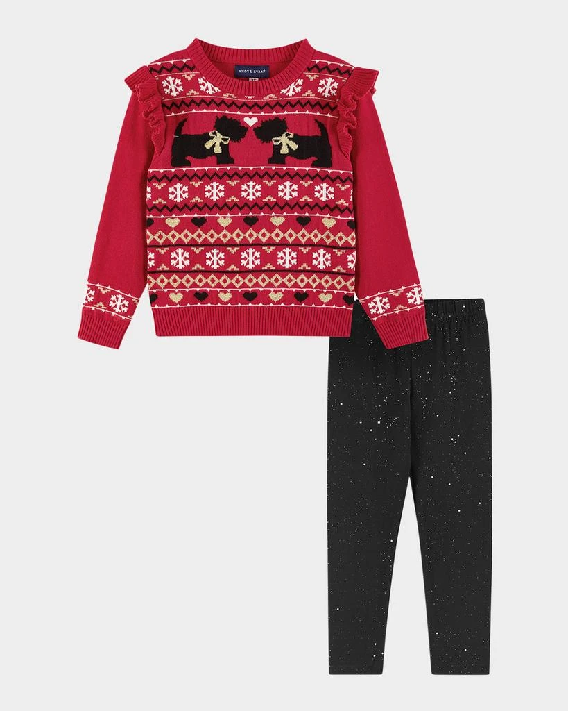 商品Andy & Evan|Girl's Fair Isle Sweater W/ Glitter Legging Set, Size 2T-6X,价格¥485,第1张图片