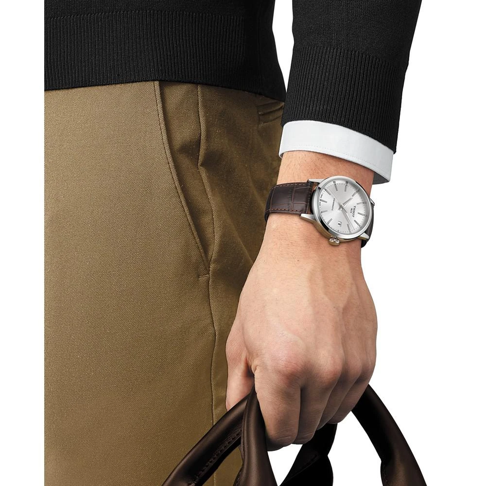 商品Tissot|Men's Swiss Automatic Classic Dream Brown Leather Strap Watch 42mm,价格¥3597,第5张图片详细描述