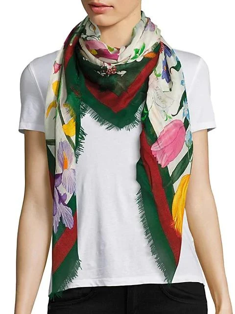 商品Gucci|Floral Web Wool & Silk Scarf,价格¥6672,第1张图片