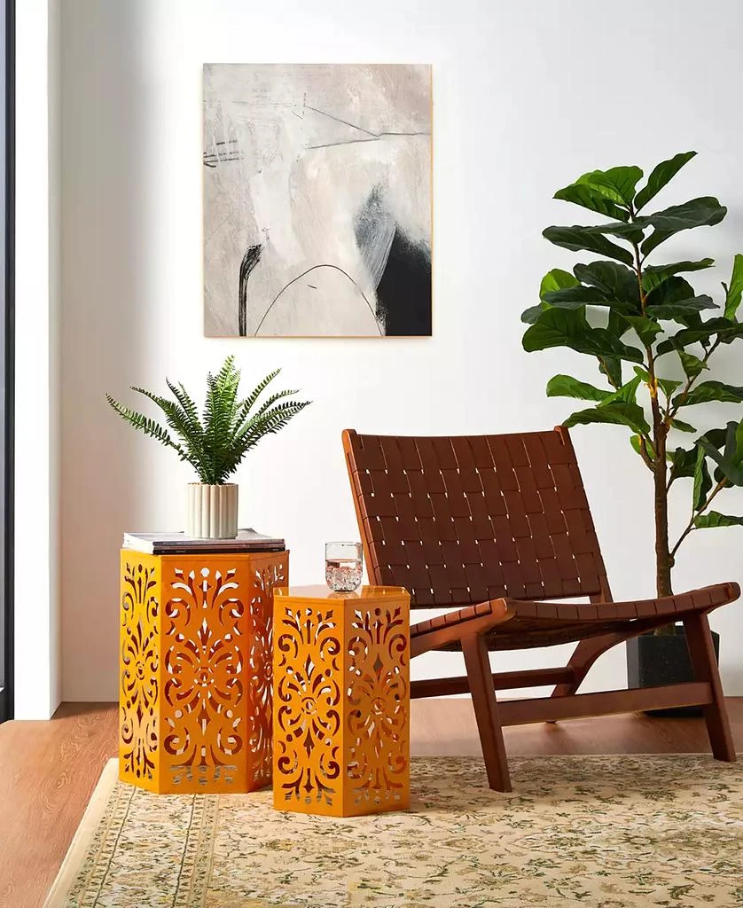 Multi-Functional Set of 2 Orange  Cutout Floral Hexagonal Garden Stools or Planter Stand 商品