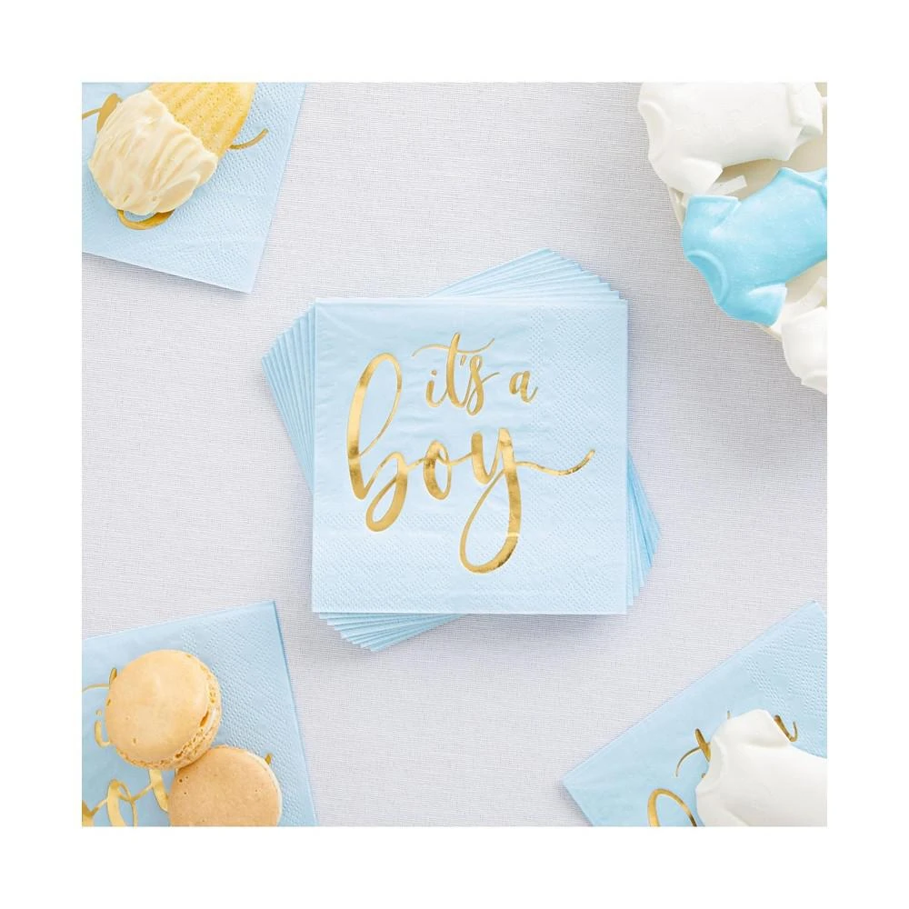 商品Sparkle and Bash|50 Pack Its a Boy Baby Shower Cocktail Napkins Party Supplies, Blue with Gold Foil Table Decorations (5 x.5 Inches),价格¥112,第3张图片详细描述
