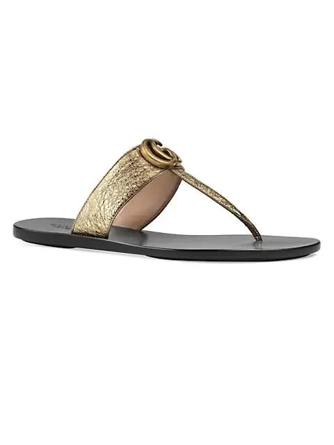 商品Gucci|Marmont Leather Thong Sandals With Double G,价格¥3915,第1张图片