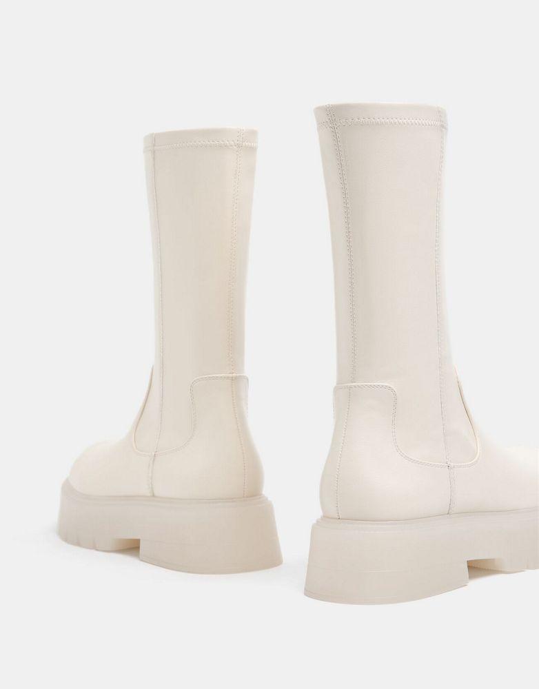Bershka pull on chelsea boots in beige with clear sole商品第3张图片规格展示