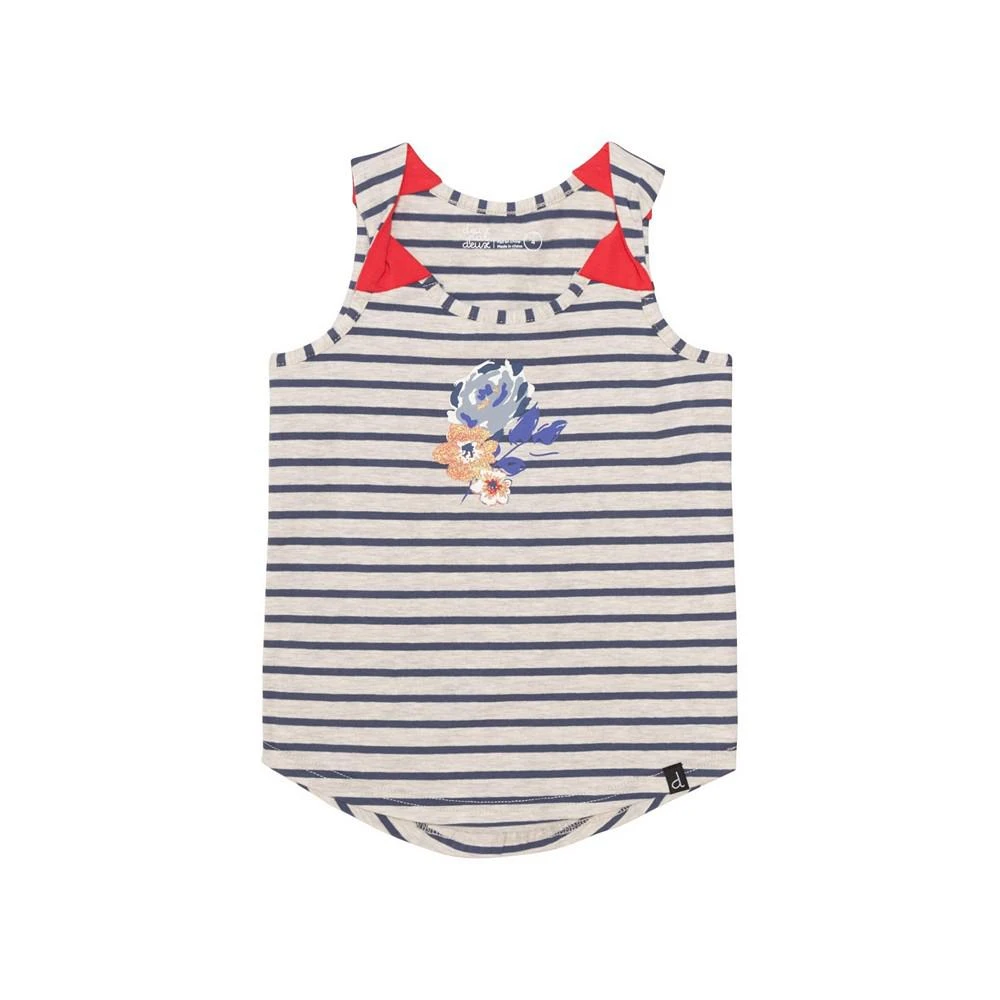 商品Deux par Deux|Girl Organic Cotton Graphic Tank Top Oatmeal Mix & Navy Blue Stripes - Child,价格¥127,第1张图片