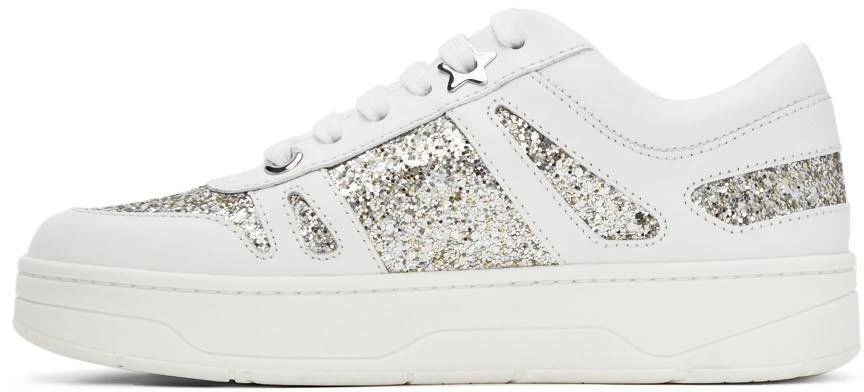 商品Jimmy Choo|White & Silver Calfskin Hawaii/F Sneakers,价格¥1422,第3张图片详细描述