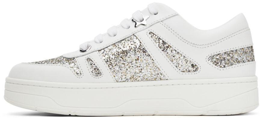 商品Jimmy Choo|White & Silver Calfskin Hawaii/F Sneakers,价格¥4436,第5张图片详细描述