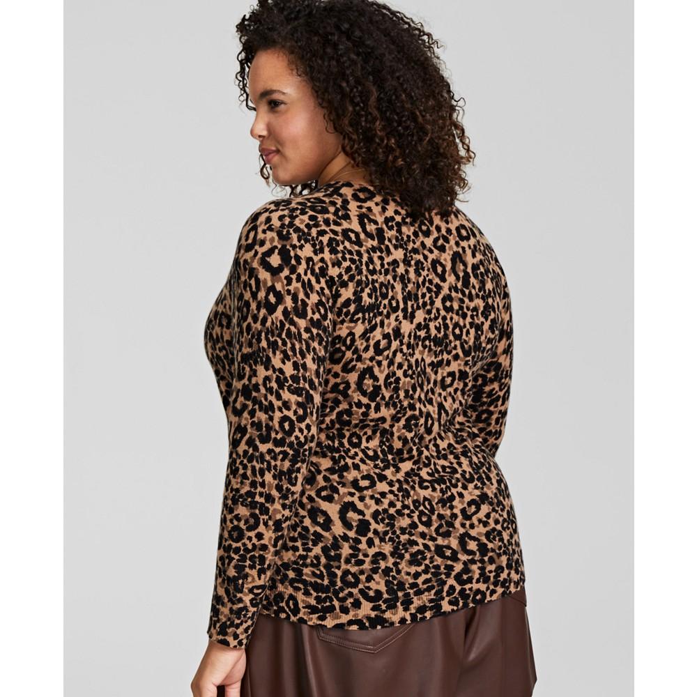 Plus Size 100% Cashmere Cheetah-Print Sweater, Created for Macy's商品第2张图片规格展示