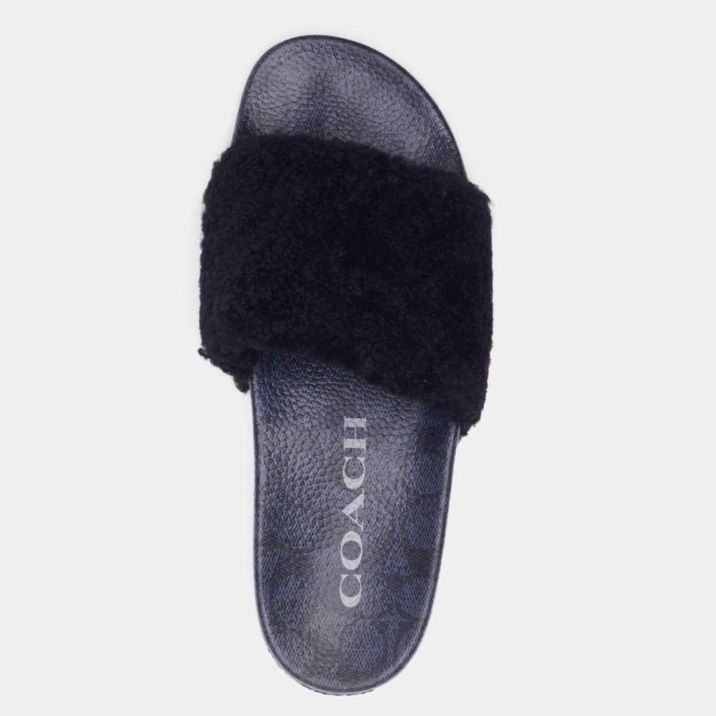 Coach Men's Signature Shearling Pool Slide Sandals - Black商品第2张图片规格展示