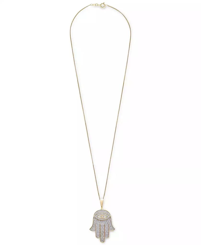 商品Macy's|Men's Diamond Hamsa Hand 22" Pendant Necklace (1/4 ct. t.w.) in 14k Gold-Plated Sterling Silver or Sterling Silver,价格¥4083,第3张图片详细描述