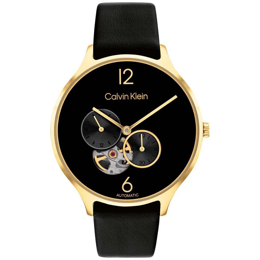 商品Calvin Klein|Men's Automatic Timeless Black Leather Strap Watch 38mm,价格¥1875,第1张图片