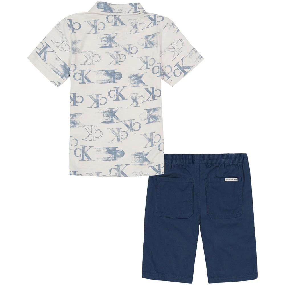 商品Calvin Klein|Toddler Boys Slub Jersey Monogram Print Polo Shirt and Twill Shorts, 2 Piece Set,价格¥270,第2张图片详细描述