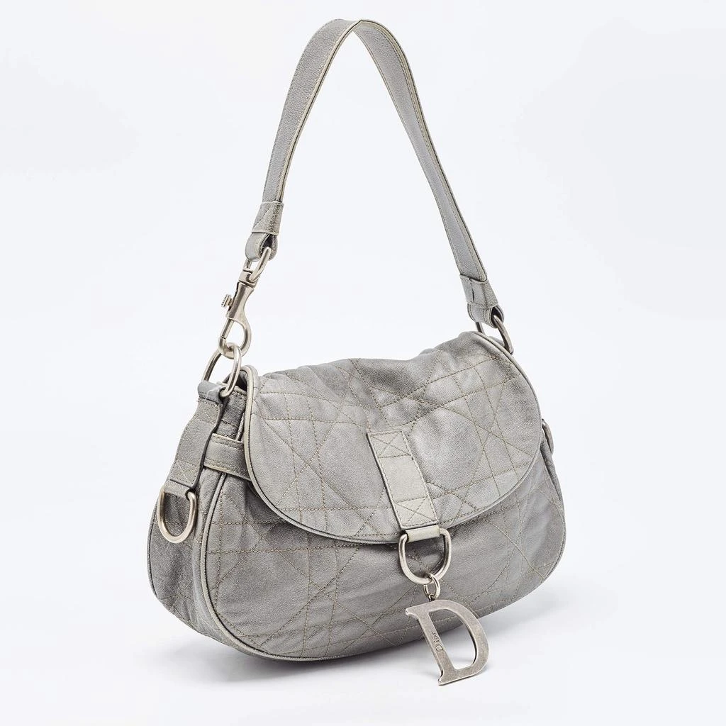 商品[二手商品] Dior|Dior Silver Quilted Cannage Leather Flap Shoulder Bag,价格¥2736,第3张图片详细描述