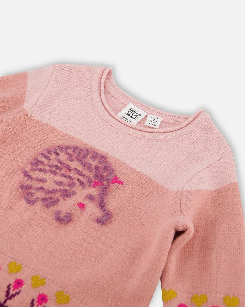 商品Deux par Deux|Color Block Knitted Sweater Dress Pink With Hedgehog Intarsia,价格¥104,第5张图片详细描述