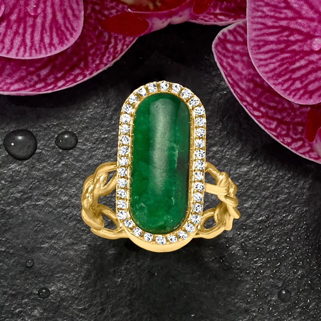 商品Ross-Simons|Ross-Simons Jade and White Zircon Curb-Link Ring in 18kt Gold Over Sterling,价格¥783,第4张图片详细描述