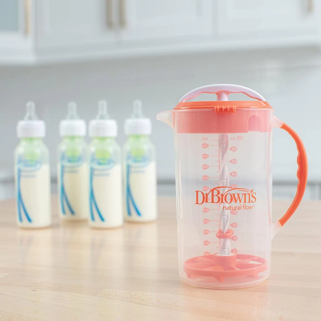 商品Dr. Brown's|Dr. Brown's Baby Formula Mixing Pitcher with Adjustable Stopper, Locking Lid, & No Drip Spout, 32oz, BPA Free, Orange,价格¥89,第3张图片详细描述